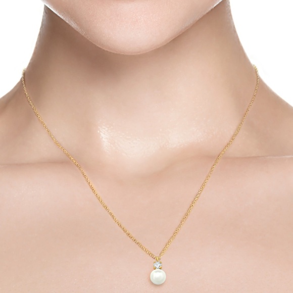 18K Gold Plated Sterling Silver Faux Pearl & CZ Necklace – Classic Elegant! - Picture 3 of 3